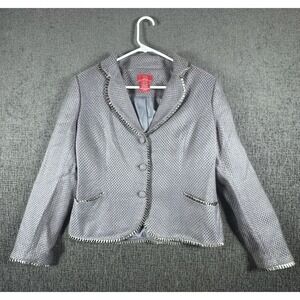 Oscar De La Renta Womens Grey Tweed Blazer W/ruffle Trim 10